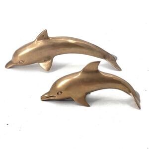 Pair of Brass Dolphins Figurine Ocean Marine Beach House Decor